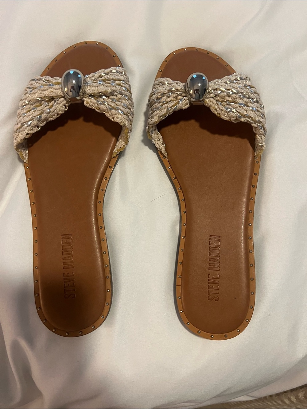 Steve Madden Sandals. Beige and silver accent. Size 10.  New without box.
